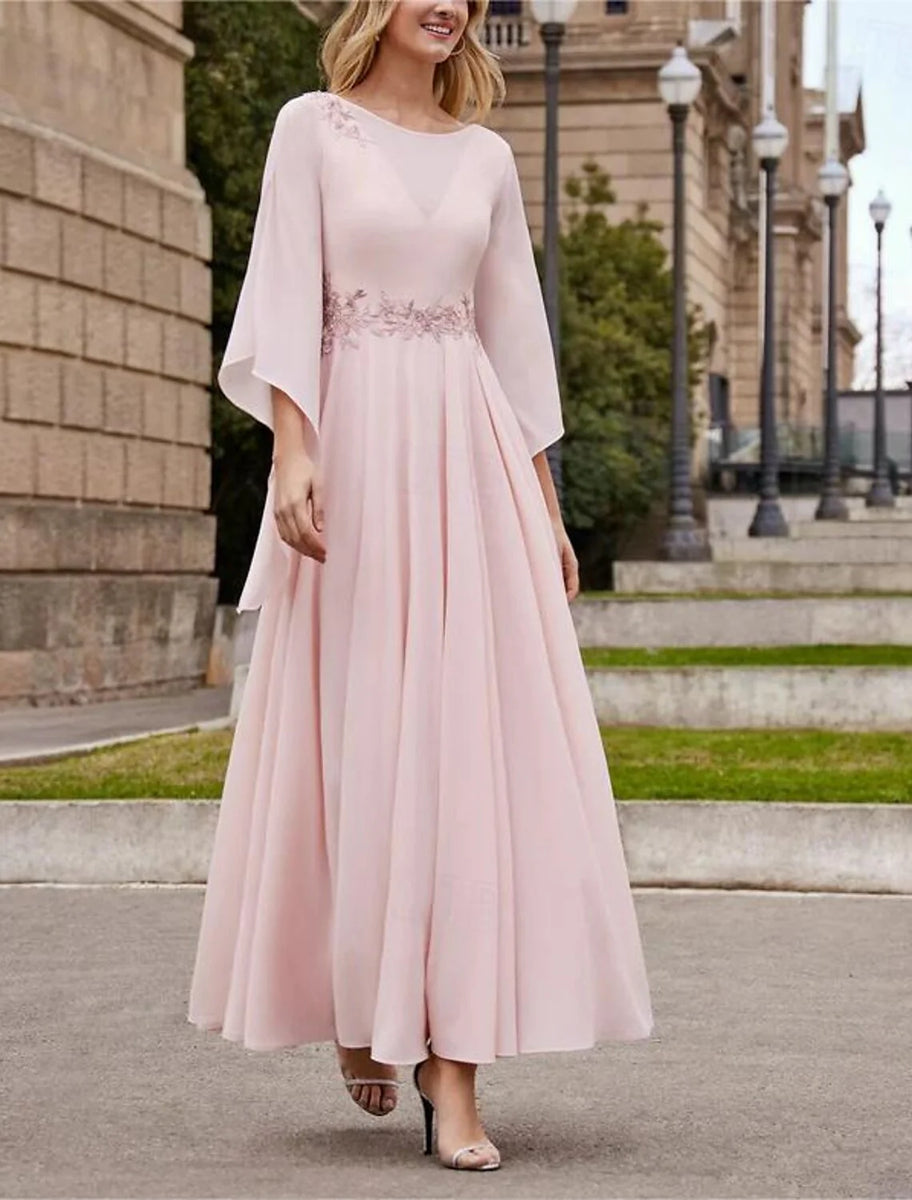 A-Line/Princess 3/4 Length Sleeves Asymmetrical Cocktail Dresses with Jewel Neck main image 1