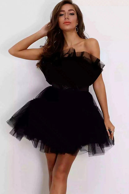 Weitese Hot Selling A Line Strapless Short Tulle Homecoming Dress