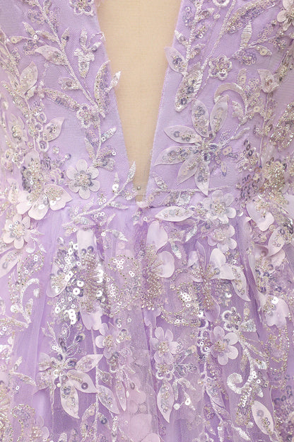 Spaghetti Straps Purple  Prom Dress With Appliques