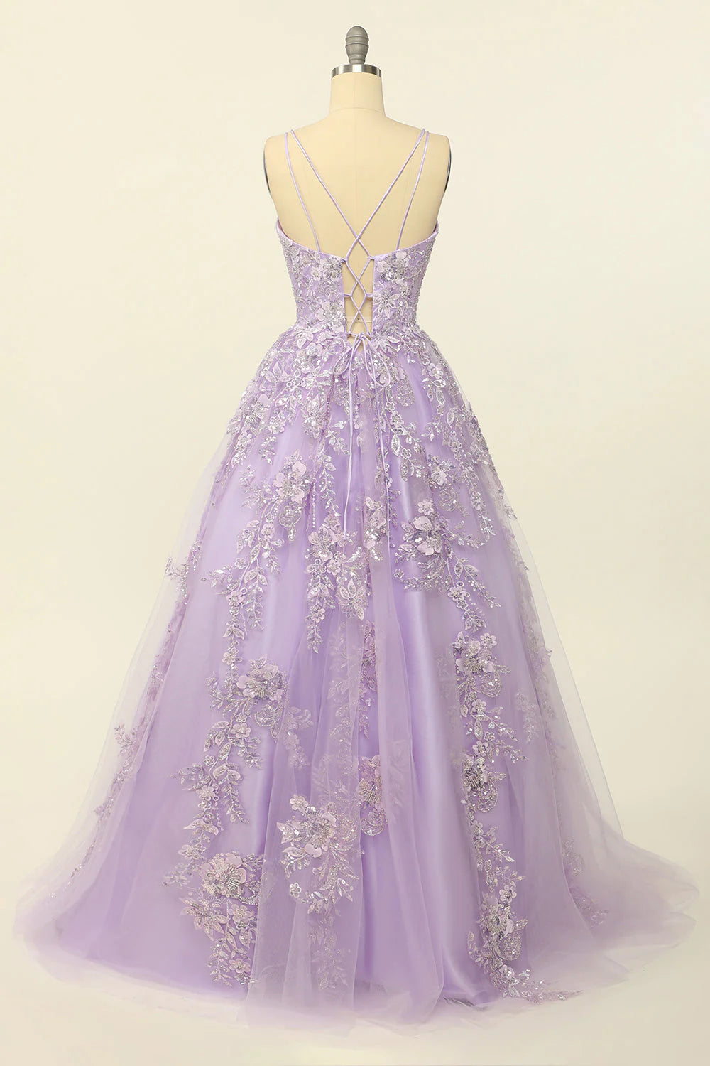 Spaghetti Straps Purple  Prom Dress With Appliques