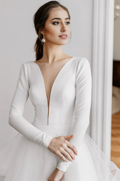 Weitese Tulle Long Sleeves Wedding Dress