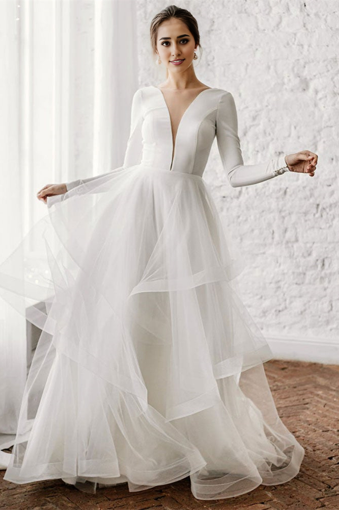 Weitese Tulle Long Sleeves Wedding Dress