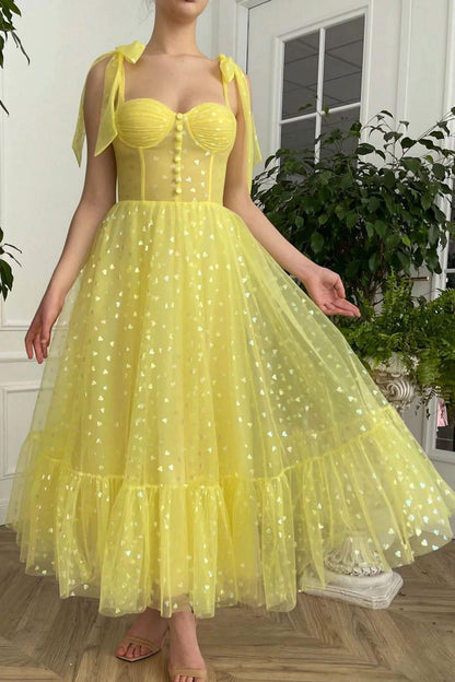 Weitese Cute A Line Sweetheart Yellow Party Dress Homecoming Dress