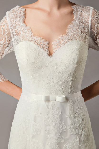 Weitese Lace Beach Half-Sleeves Wedding Dress