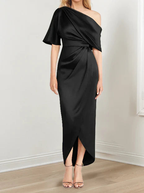 Sheath One-Shoulder Short Sleeves Asymmetrical Mother Of The Bride Dresses