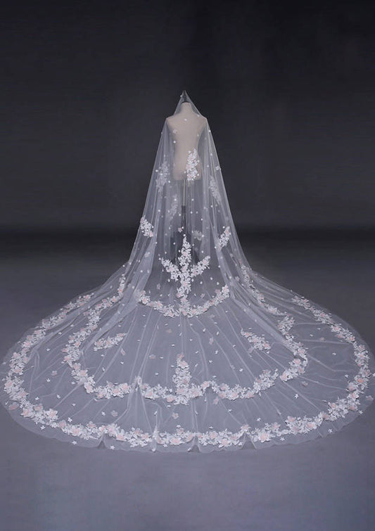 Lace Appliqued Cathedral Trailing Bridal Veils