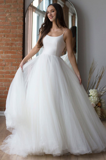 Weitese  Spaghetti-Straps Tule Long Wedding Dress