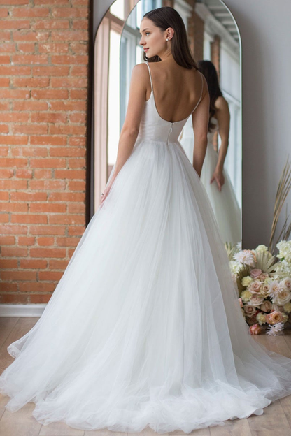 Weitese  Spaghetti-Straps Tule Long Wedding Dress