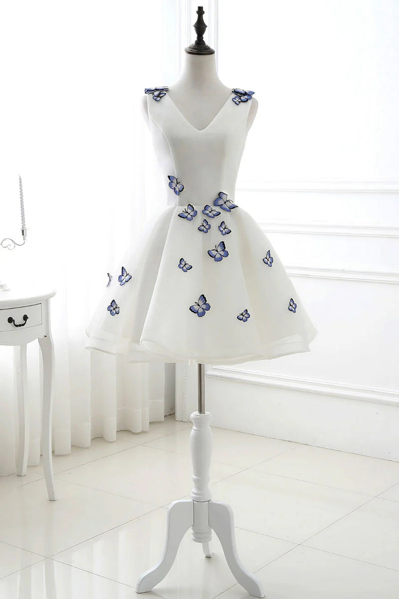 Cute white v neck short homecoming dress