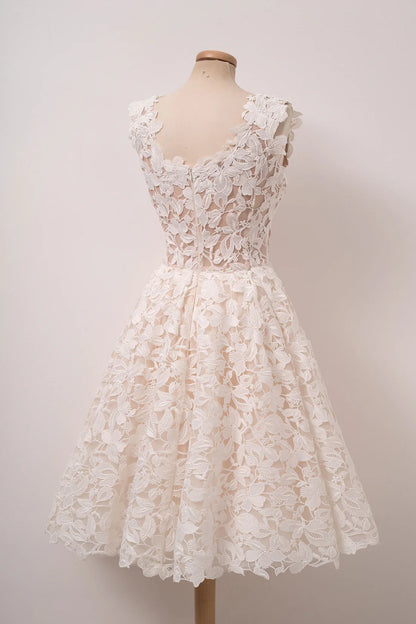 Ivory white lace short homecoming dress