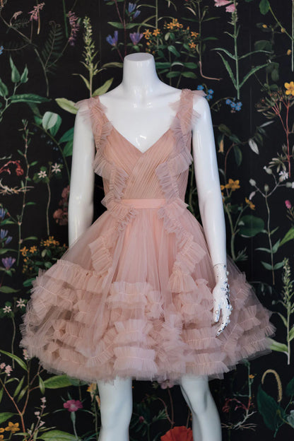 Champagne pink tulle short formal homecoming dress