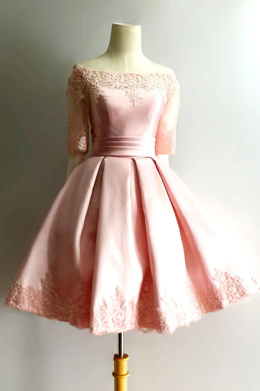 Pink lace short homecoming dress