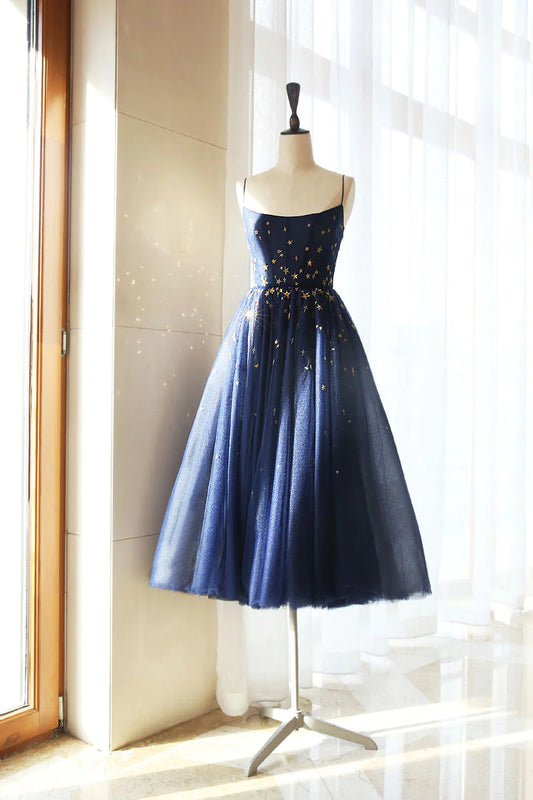 Dark blue tulle tea short homecoming dress