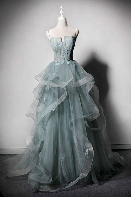 Green tulle lace long Wedding Dresses