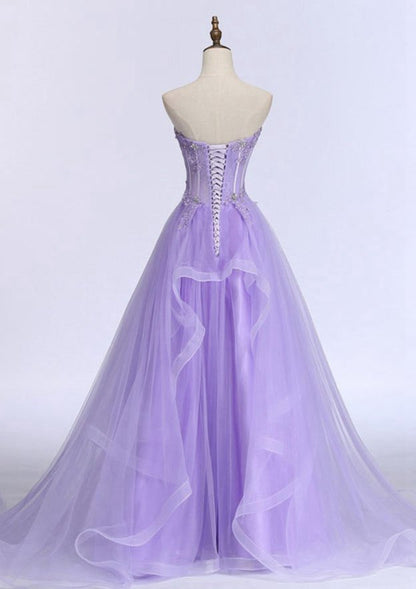 A-line/Princess Sweetheart Sleeveless Sweep Train Tulle Prom Dress