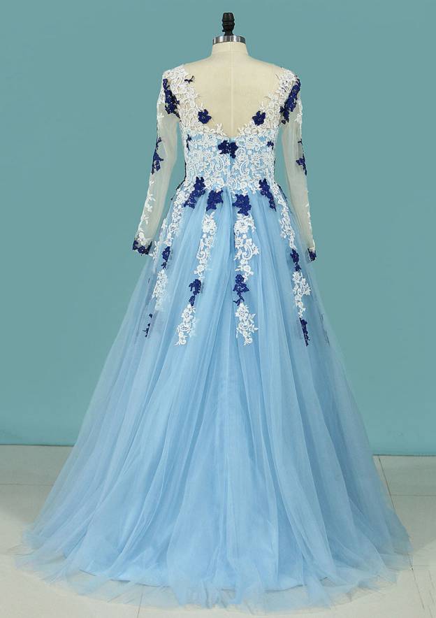 Ball Gown V-Neck Sweep Train With Appliqued