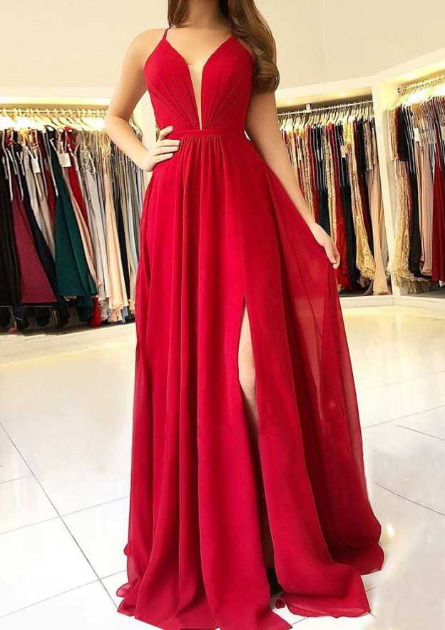 A-line/Princess Scalloped Neck Sleeveless Long/Floor-Length Chiffon Prom Dress