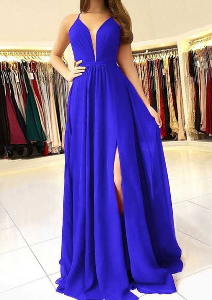 A-line/Princess Scalloped Neck Sleeveless Long/Floor-Length Chiffon Prom Dress