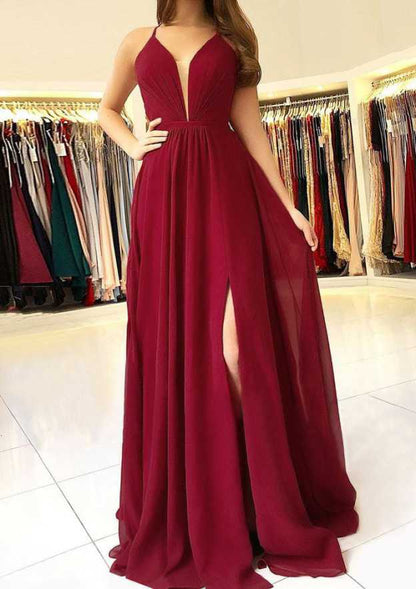 A-line/Princess Scalloped Neck Sleeveless Long/Floor-Length Chiffon Prom Dress