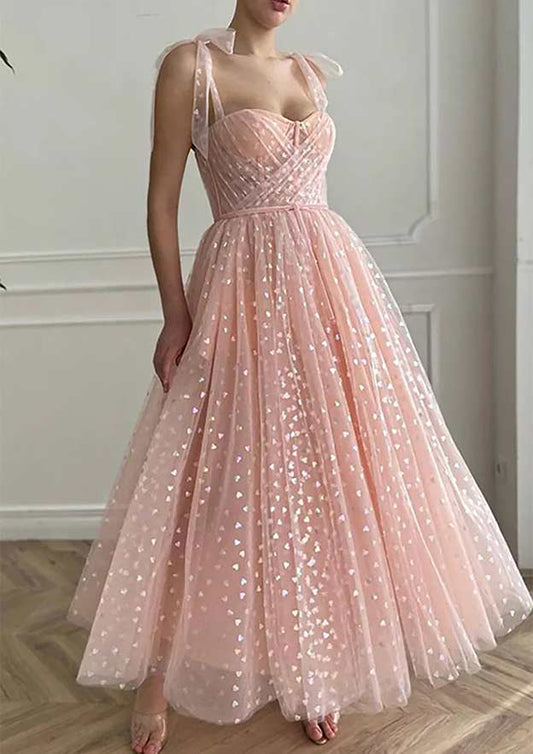 A-line Sweetheart Sleeveless Ankle-Length Tulle Homecoming Dress