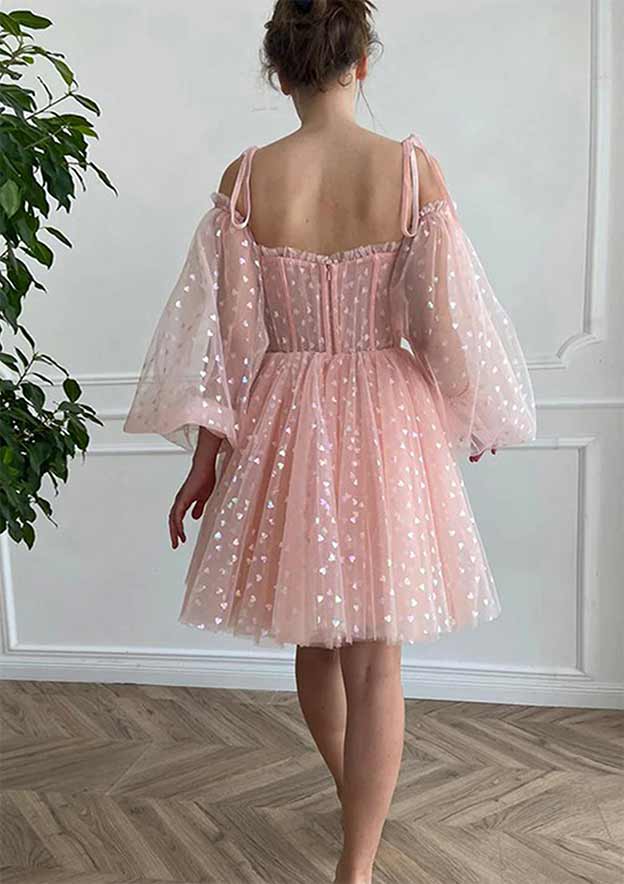 A-line Princess Sweetheart Full/Long Sleeve Short/Mini Tulle Homecoming Dress