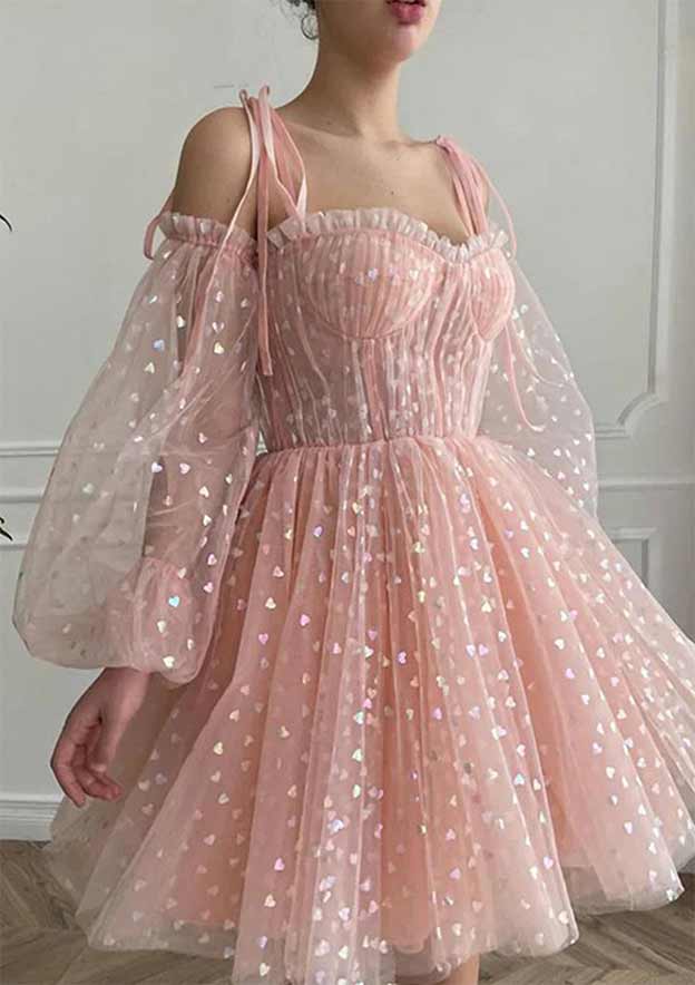 A-line Princess Sweetheart Full/Long Sleeve Short/Mini Tulle Homecoming Dress