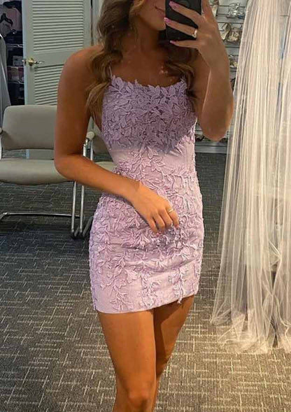 Square Neckline Sleeveless Short/Mini Lace Homecoming Dress with Beading