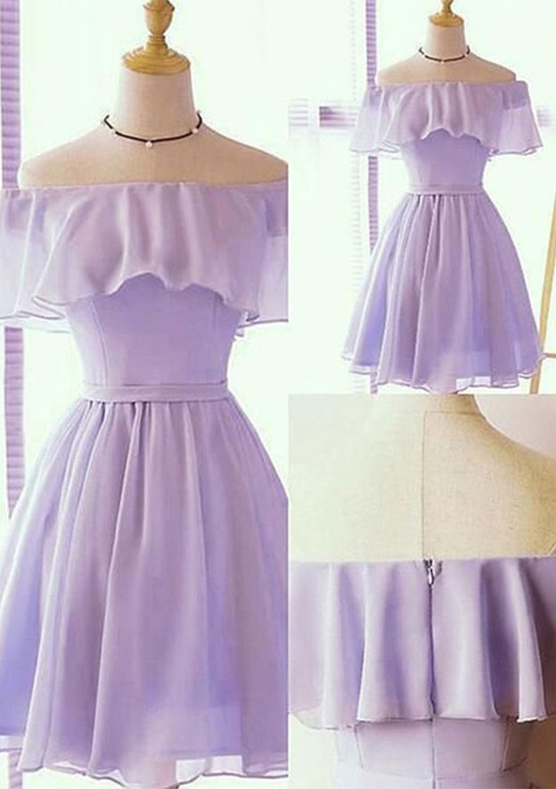 Off-the-Shoulder Short Sleeve Short/Mini Chiffon Homecoming Dress with Pleated