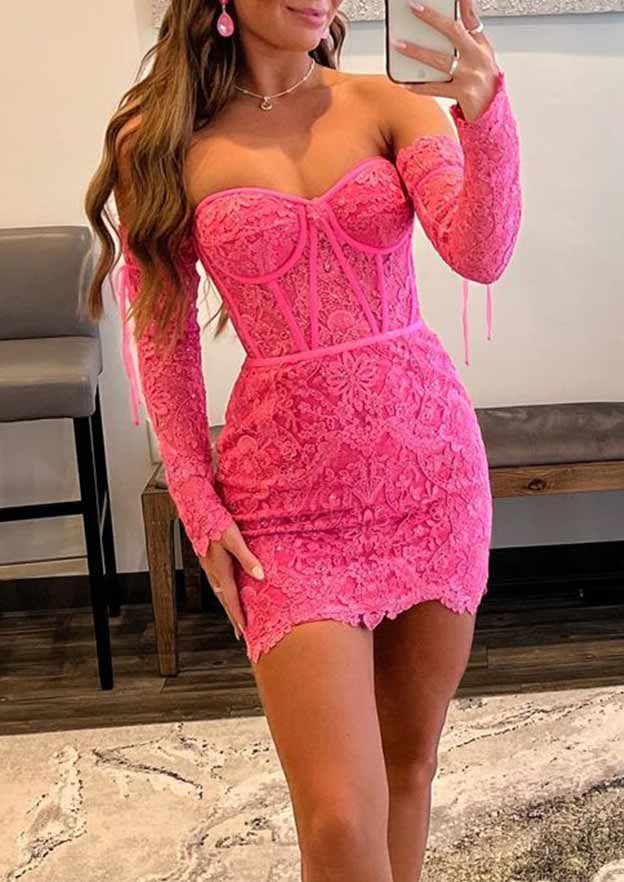 Sweetheart Full/Long Sleeve Short/Mini Lace Homecoming Dress with Beading