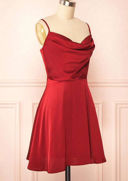 A-line Cowl Neck Sleeveless Short/Mini Charmeuse Homecoming Dress