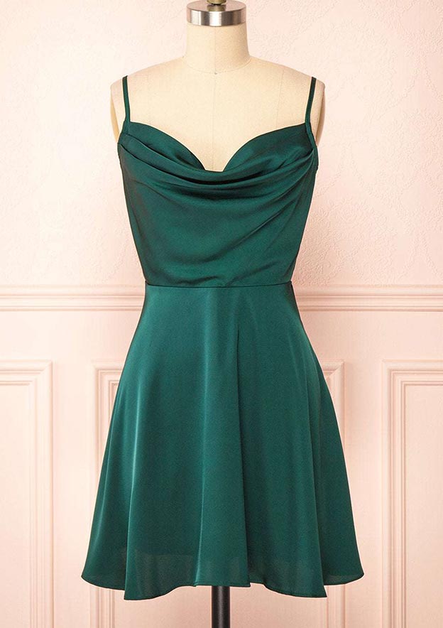 A-line Cowl Neck Sleeveless Short/Mini Charmeuse Homecoming Dress