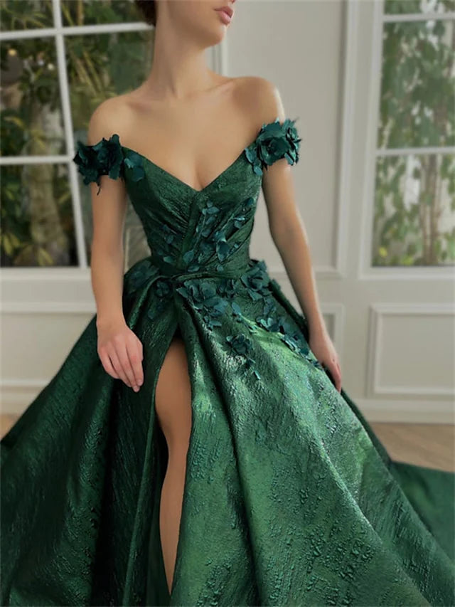 A-Line/Princess Off-The-Shoulder Sleeveless Floor-Length Long Prom Floral Dresses