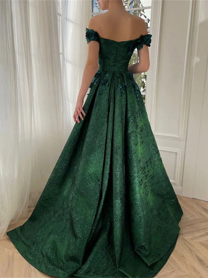 A-Line/Princess Off-The-Shoulder Sleeveless Floor-Length Long Prom Floral Dresses