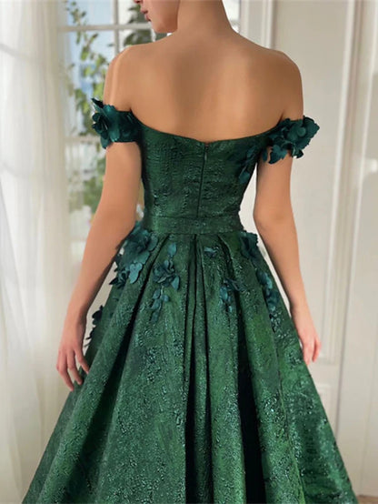 A-Line/Princess Off-The-Shoulder Sleeveless Floor-Length Long Prom Floral Dresses