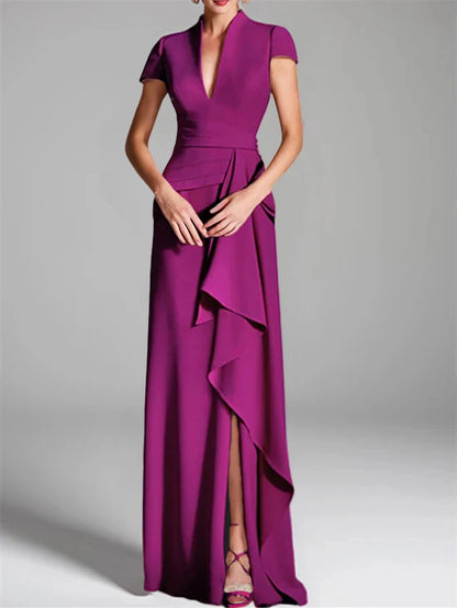 Sheath V-Neck Floor-Length Mother Of The Bride Dresses