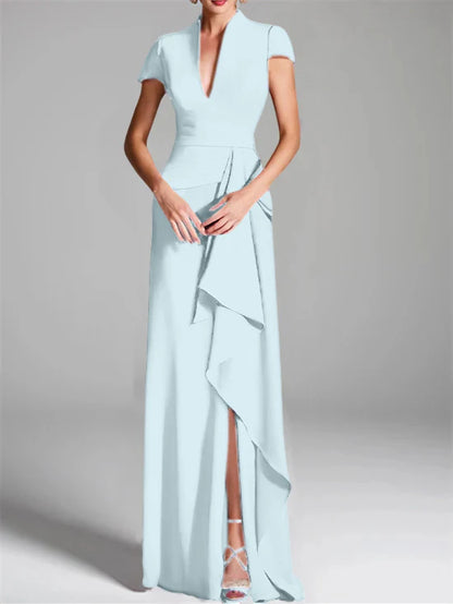 Sheath V-Neck Floor-Length Mother Of The Bride Dresses