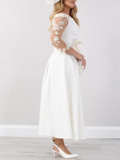 A-Line Ankle-Length Mother Of The Bride Dresses With Lace Sleeves