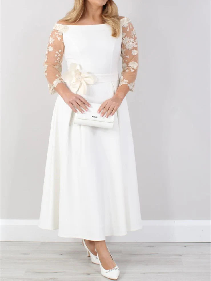 A-Line Ankle-Length Mother Of The Bride Dresses With Lace Sleeves