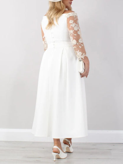 A-Line Ankle-Length Mother Of The Bride Dresses With Lace Sleeves