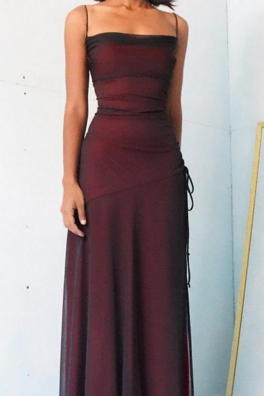 Weitese Sheath Spaghetti Straps Burgundy Long Prom Dress with Silt