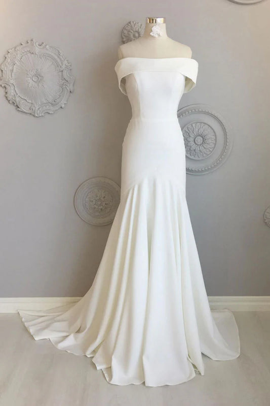 Simple white long Wedding Dresses