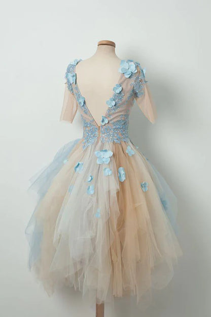 Cute v neck tulle short homecoming dress