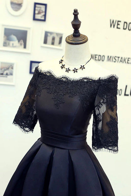 Black lace short homecoming dress