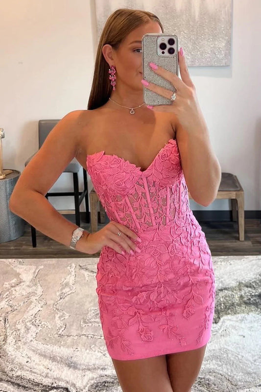 Weitese Bodycon Sweetheart Hot Pink Short Homecoming Dress with Appliques