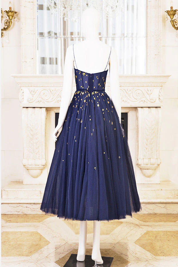 Dark blue tulle tea short homecoming dress