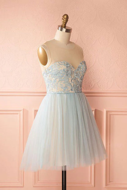 Cute tulle light blue short homecoming dress