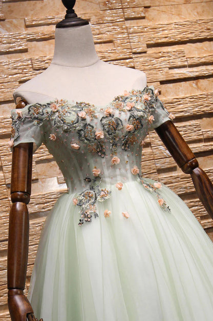 Light green tulle lace applique short homecoming dress