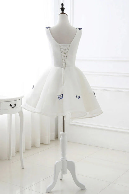 Cute white v neck short homecoming dress