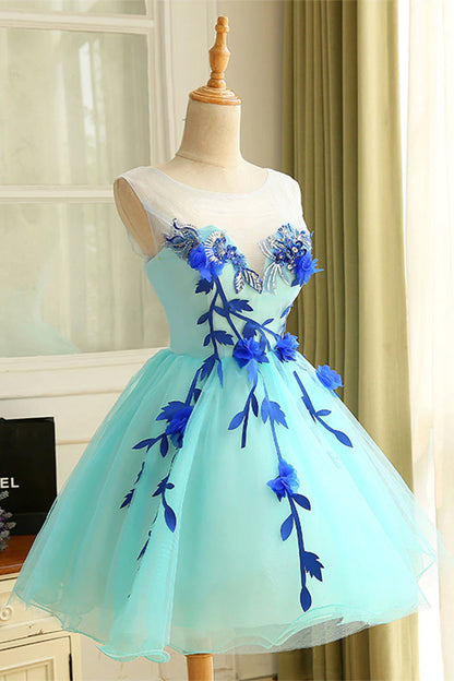 Cute blue organza short Homecoming Dresses