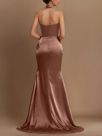 Sheath Halter Floor-Length Prom Dresses